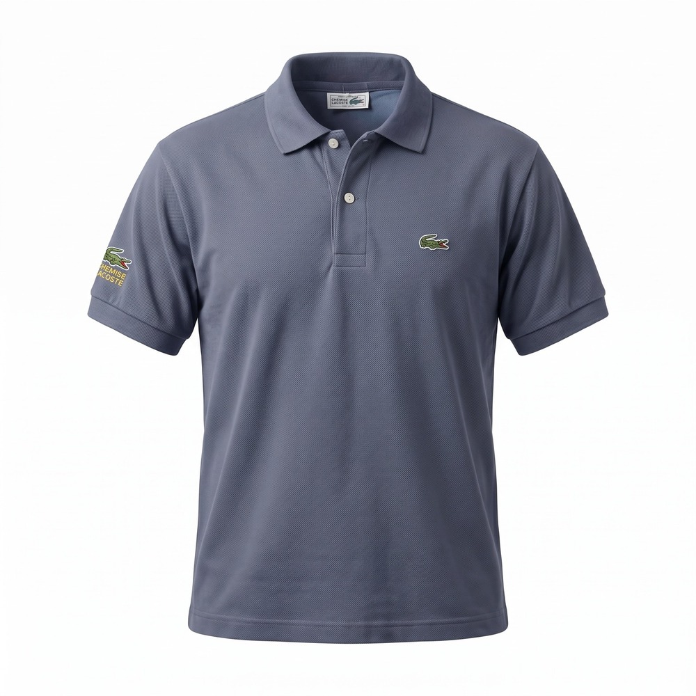 Vintage Chemise Lacoste Mens Polo Shirt Blue Gray Made in France Size L